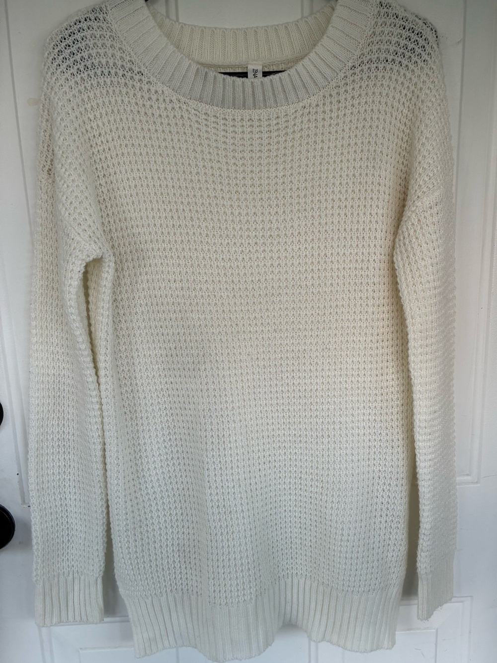 Zenana Premium Women's White Waffle Knit Crewneck Sweater Size Small